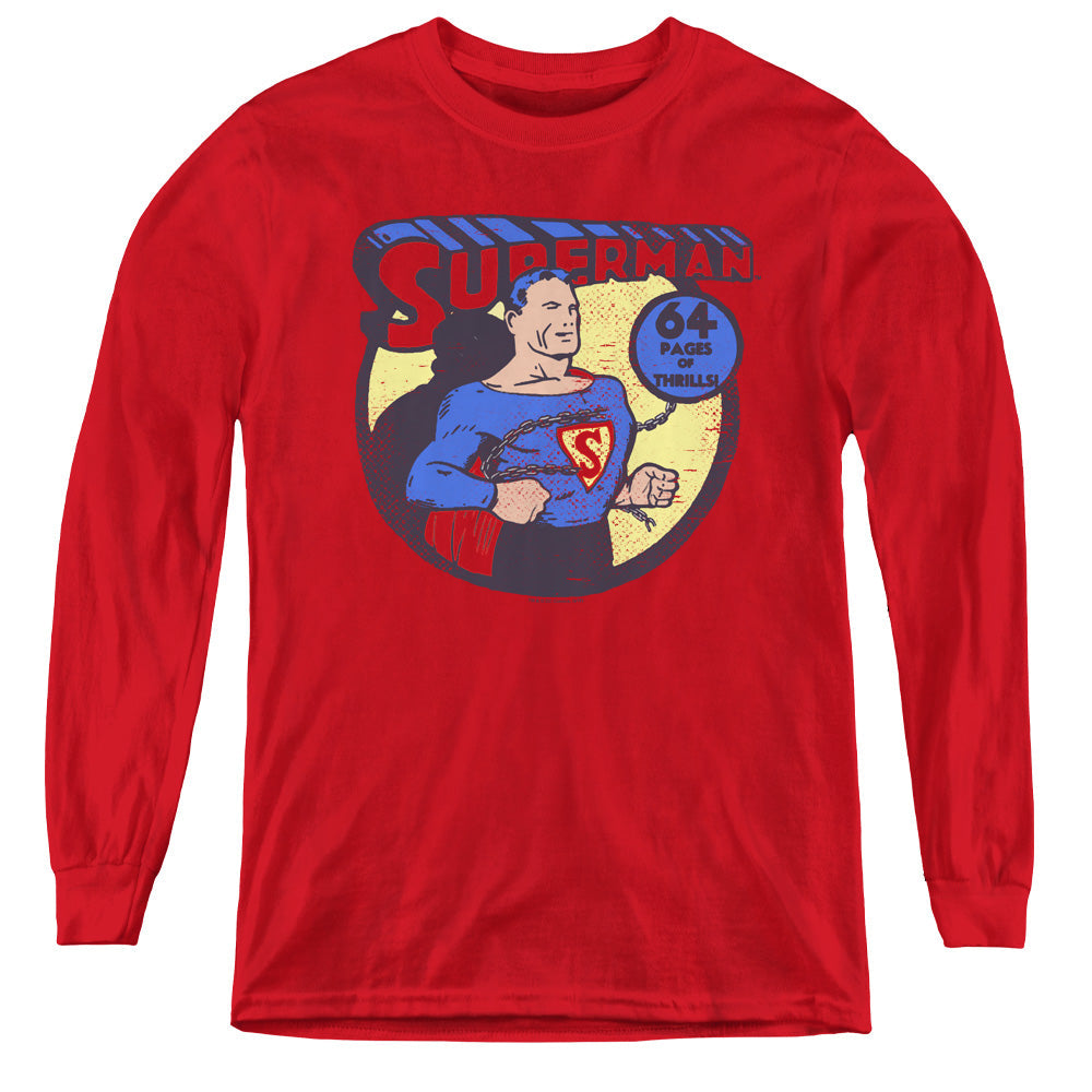 DC Comics Superman 64 Long Sleeve Kids Youth T Shirt Red Officially Licensed