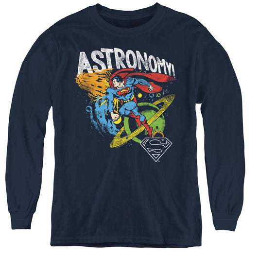 DC Comics Astronomy Long Sleeve Kids Youth T Shirt Navy Blue Officially Licensed