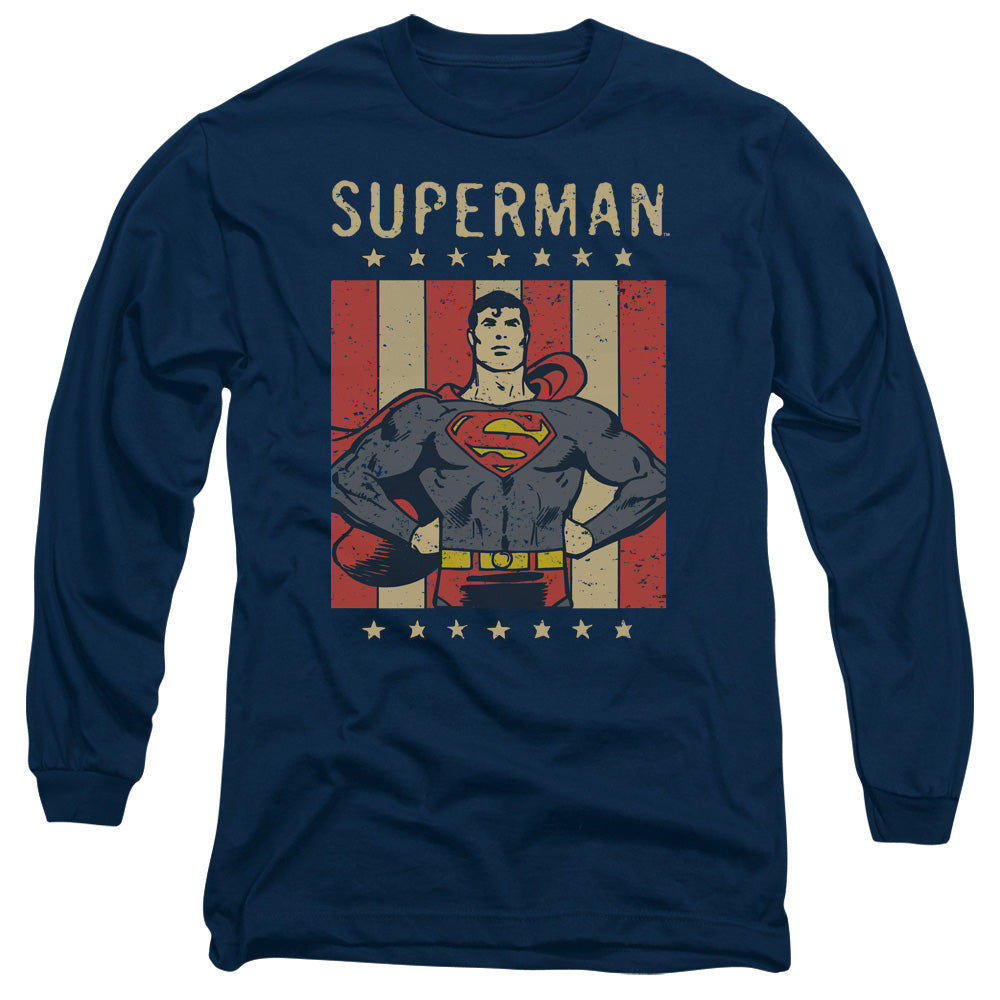 DC Comics Retro Liberty Mens Long Sleeve Shirt Navy Blue Officially Licensed