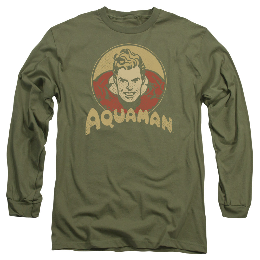 DC Comics Aqua Circle Mens Long Sleeve Shirt Military Green Officially Licensed
