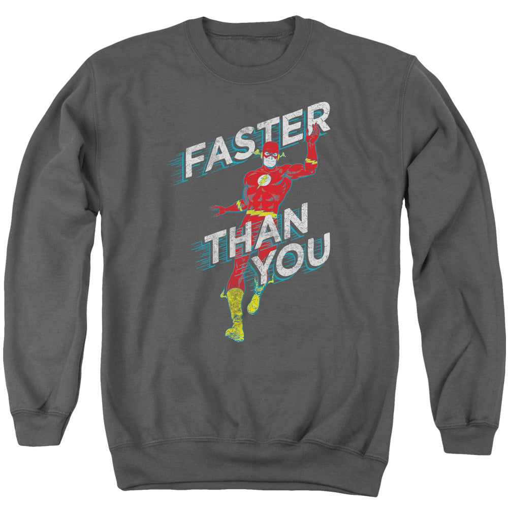 DC Comics Flash Faster Than You Mens Crewneck Sweatshirt Charcoal Officially Licensed
