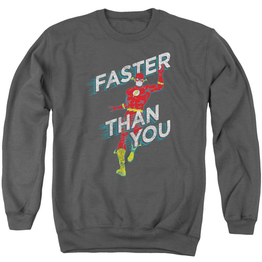 DC Comics Flash Faster Than You Mens Crewneck Sweatshirt Charcoal Officially Licensed