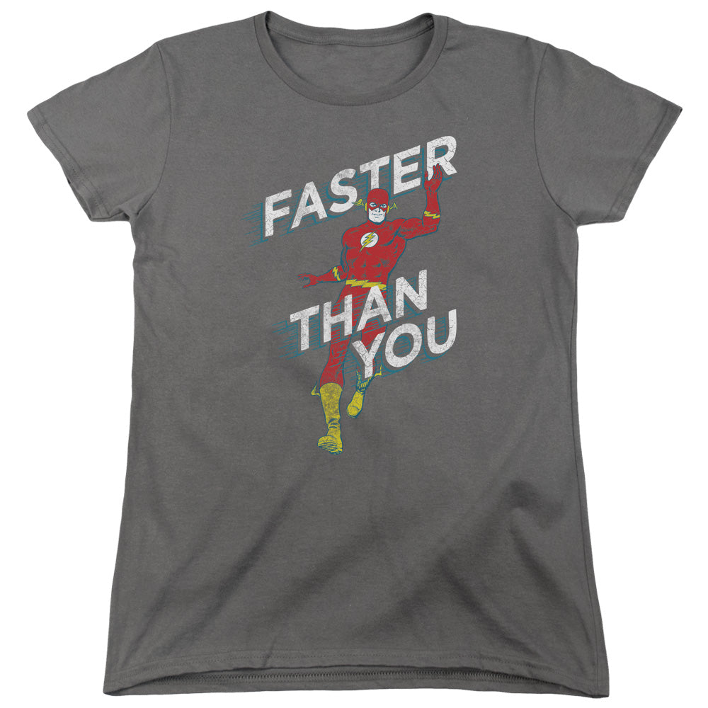 DC Comics Flash Faster Than You Womens T Shirt Charcoal Officially Licensed
