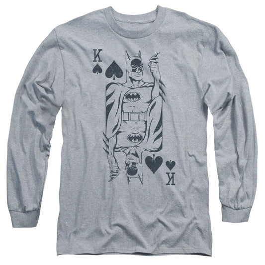 DC Comics Bat Card Mens Long Sleeve Shirt Athletic Heather Officially Licensed