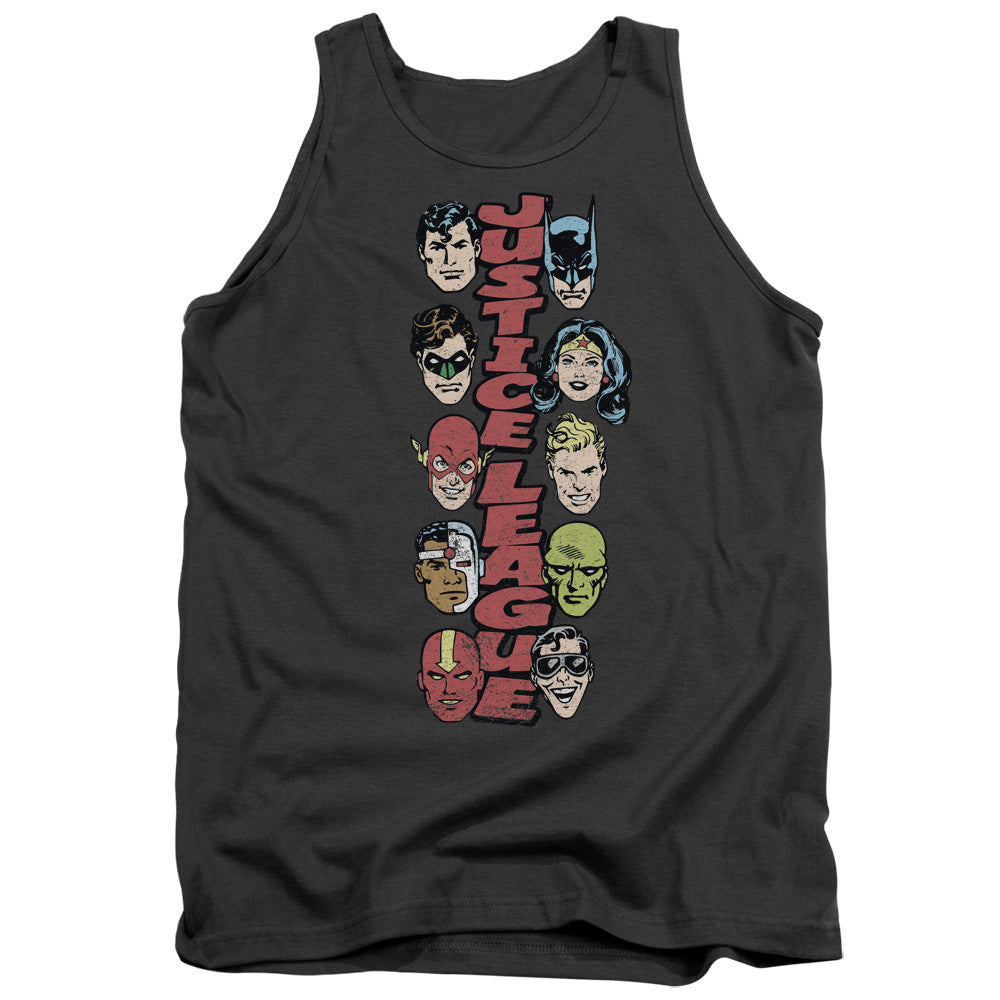 Dc Stacked Justice Mens Tank Top Shirt Charcoal Officially Licensed