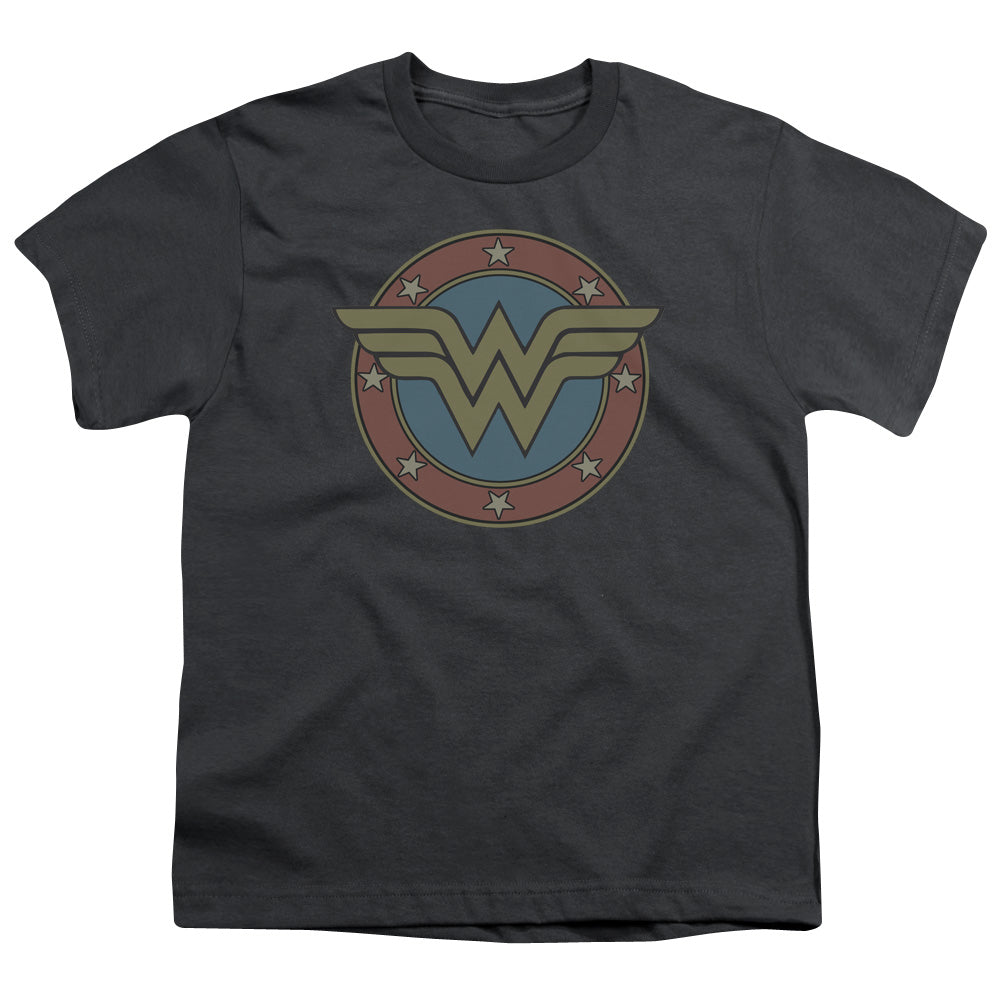 DC Comics Ww Vintage Emblem Kids Youth T Shirt Charcoal Officially Licensed