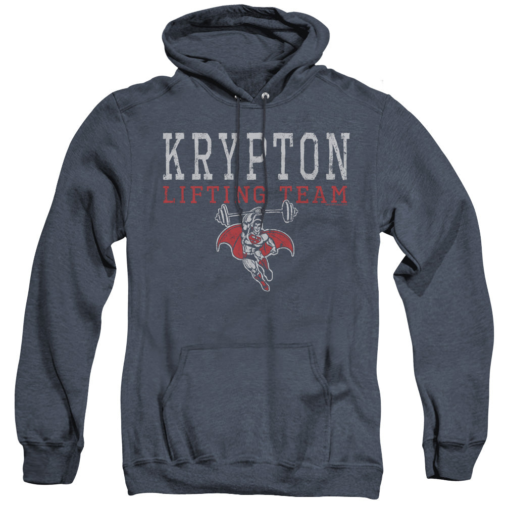 DC Comics Krpton Lifting Heather Mens Hoodie Navy Blue Officially Licensed