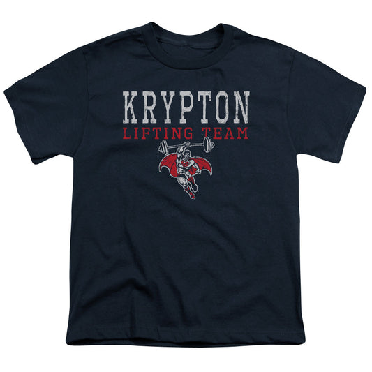 DC Comics Krpton Lifting Kids Youth T Shirt Navy Blue Officially Licensed