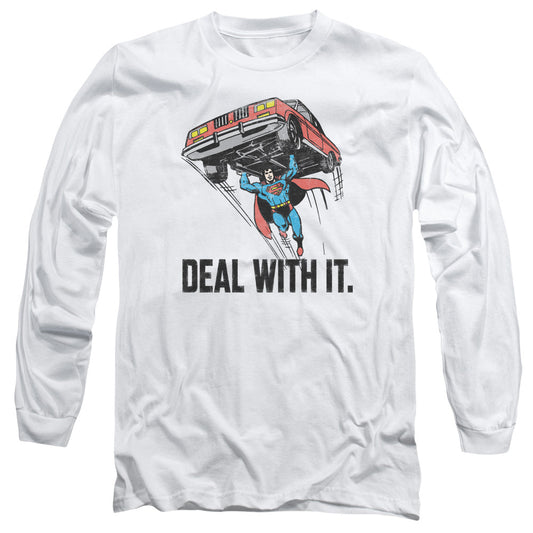 DC Comics Deal With It Mens Long Sleeve Shirt White Officially Licensed