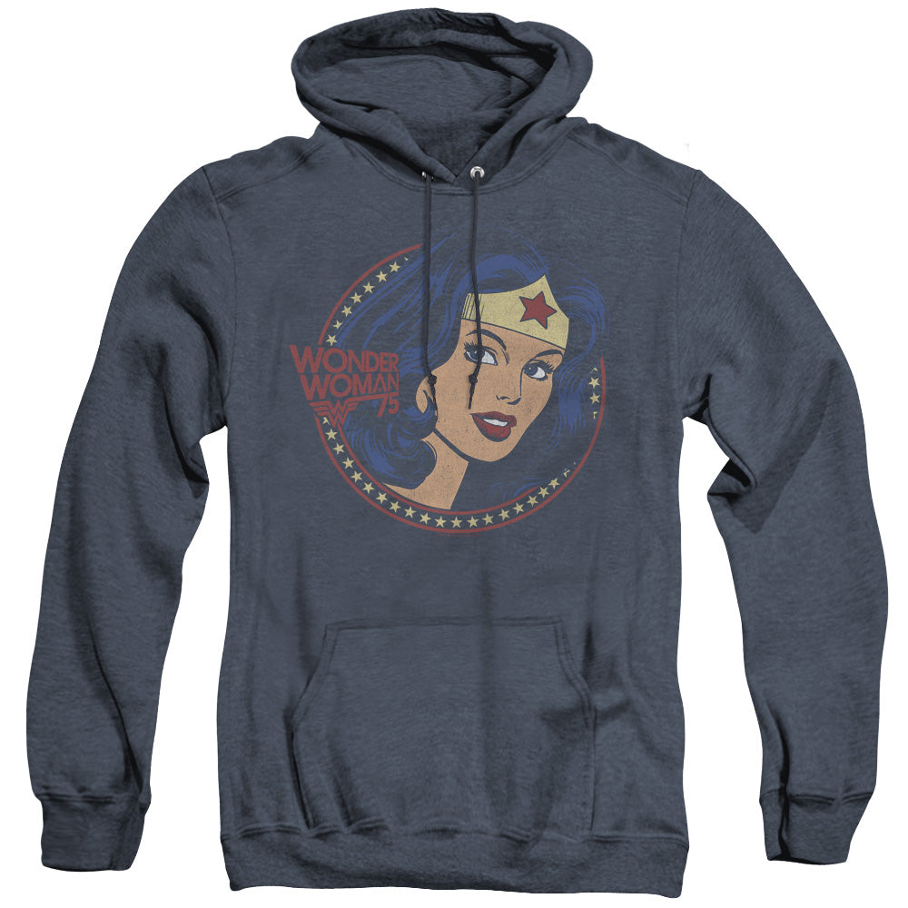 DC Comics WW75 Starburst Portrait Heather Mens Hoodie Navy Blue Officially Licensed