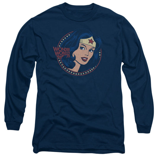 DC Comics WW75 Starburst Portrait Mens Long Sleeve Shirt Navy Blue Officially Licensed