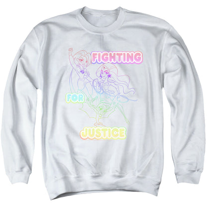 Dc Superhero Girls Fighting For Justice Mens Crewneck Sweatshirt White Officially Licensed