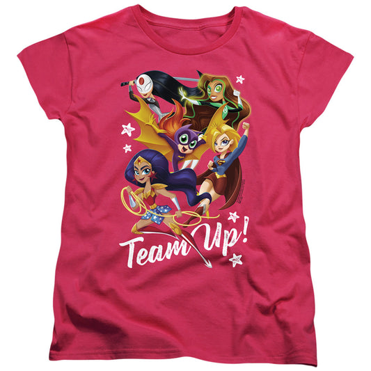 Dc Superhero Girls Team Up Womens T Shirt Hot Pink Officially Licensed