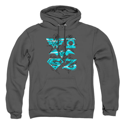 Dc Superhero Girls Line Art Group Mens Hoodie Charcoal Officially Licensed
