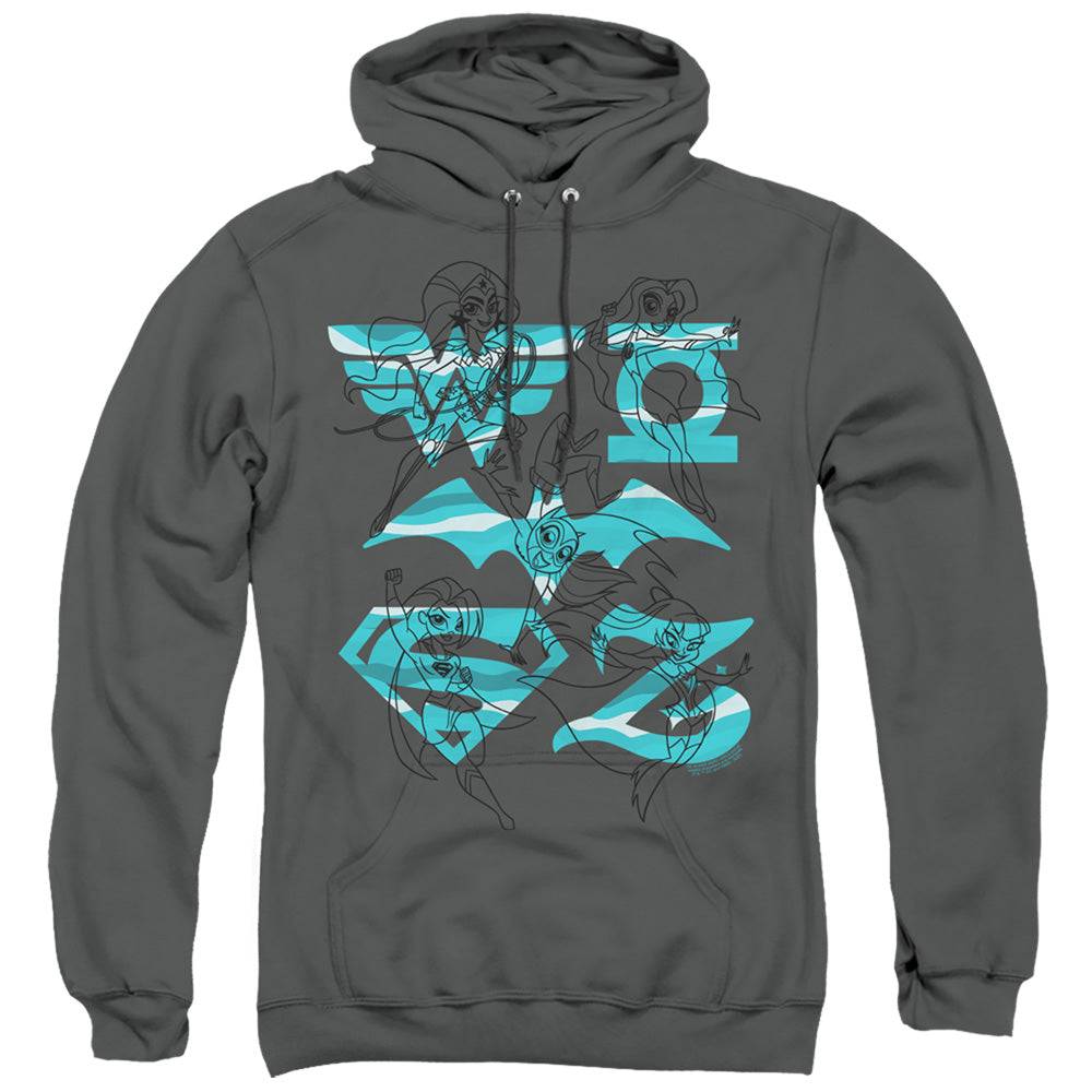 Dc Superhero Girls Line Art Group Mens Hoodie Charcoal Officially Licensed