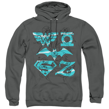 Dc Superhero Girls Line Art Group Mens Hoodie Charcoal Officially Licensed