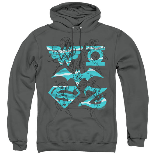 Dc Superhero Girls Line Art Group Mens Hoodie Charcoal Officially Licensed