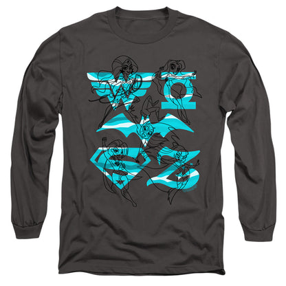 Dc Superhero Girls Line Art Group Mens Long Sleeve Shirt Charcoal Officially Licensed Officially Licensed