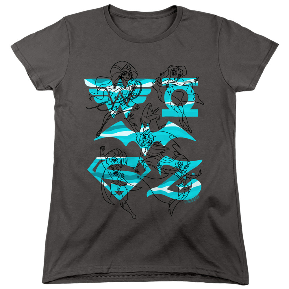 Dc Superhero Girls Line Art Group Womens T Shirt Charcoal Officially Licensed