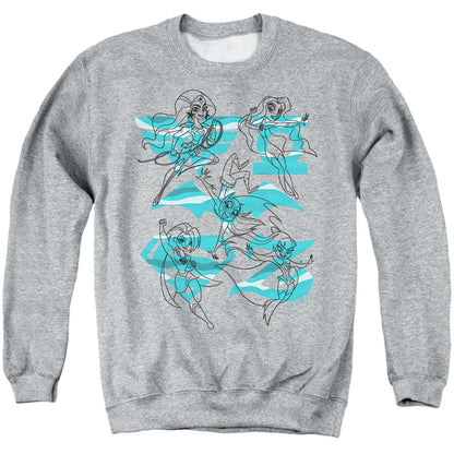 Dc Superhero Girls Line Art Group Mens Crewneck Sweatshirt Athletic Heather Officially Licensed