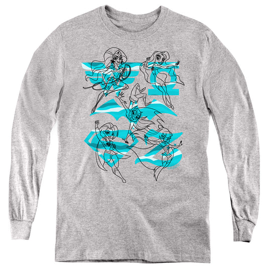 Dc Superhero Girls Line Art Group Long Sleeve Kids Youth T Shirt Athletic Heather Officially Licensed