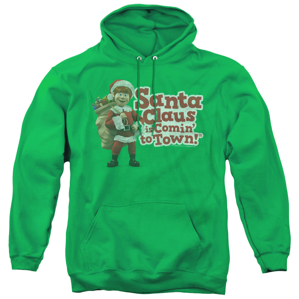 Santa Claus Is Comin To Town Santa Logo Mens Hoodie Kelly Green Officially Licensed