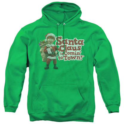 Santa Claus Is Comin To Town Santa Logo Mens Hoodie Kelly Green Officially Licensed