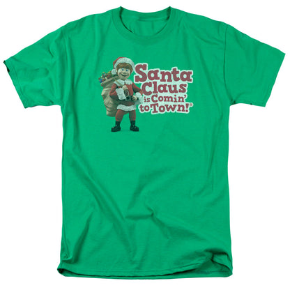 Santa Claus Is Comin To Town Santa Logo Mens T Shirt Kelly Green Officially Licensed