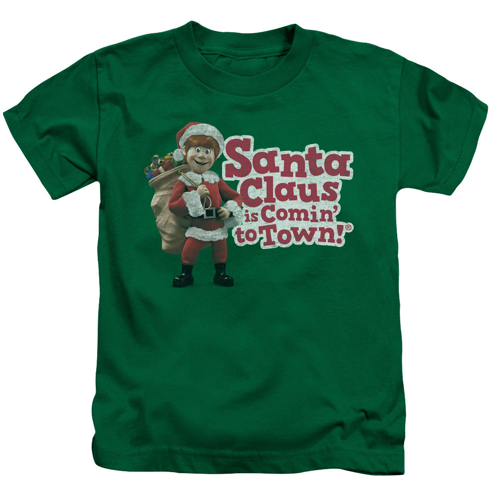 Santa Claus is Comin to Town Santa Logo Juvenile Kids Youth T Shirt Kelly Green Officially Licensed