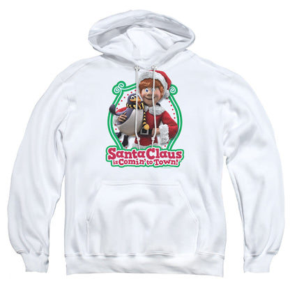 Santa Claus Is Comin To Town Penguin Mens Hoodie White Officially Licensed