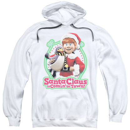Santa Claus Is Comin To Town Penguin Mens Hoodie White Officially Licensed