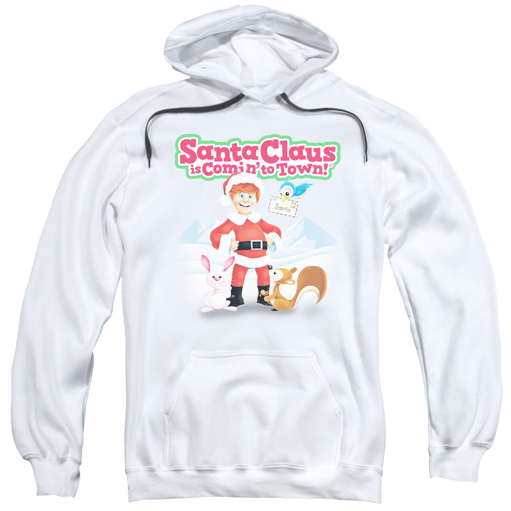 Santa Claus Is Comin To Town Animal Friends Mens Hoodie White Officially Licensed