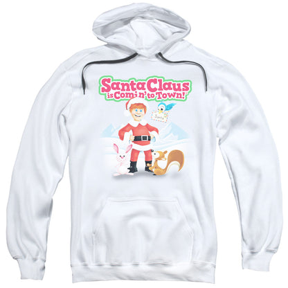 Santa Claus Is Comin To Town Animal Friends Mens Hoodie White Officially Licensed