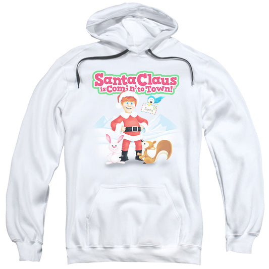 Santa Claus Is Comin To Town Animal Friends Mens Hoodie White Officially Licensed
