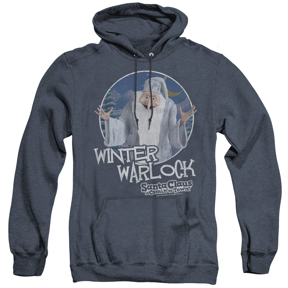 Santa Claus Is Comin To Town Winter Warlock Mens Heather Hoodie Navy Officially Licensed