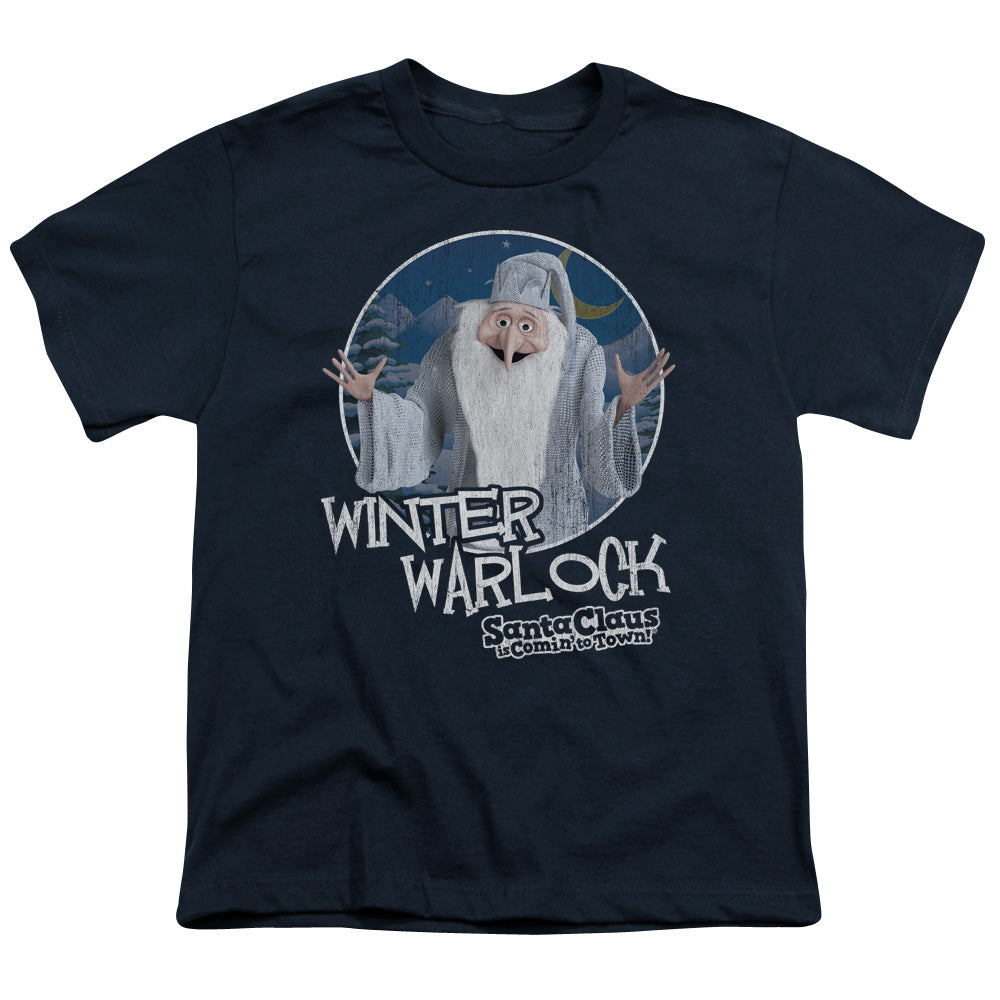 Santa Claus is Comin to Town Winter Warlock Kids Youth T Shirt Navy Blue Officially Licensed