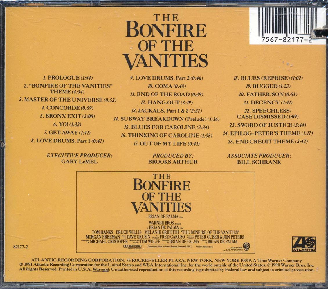 Dave Grusin - The Bonfire of the Vanities (Original Motion Picture Soundtrack) [1991 New CD]