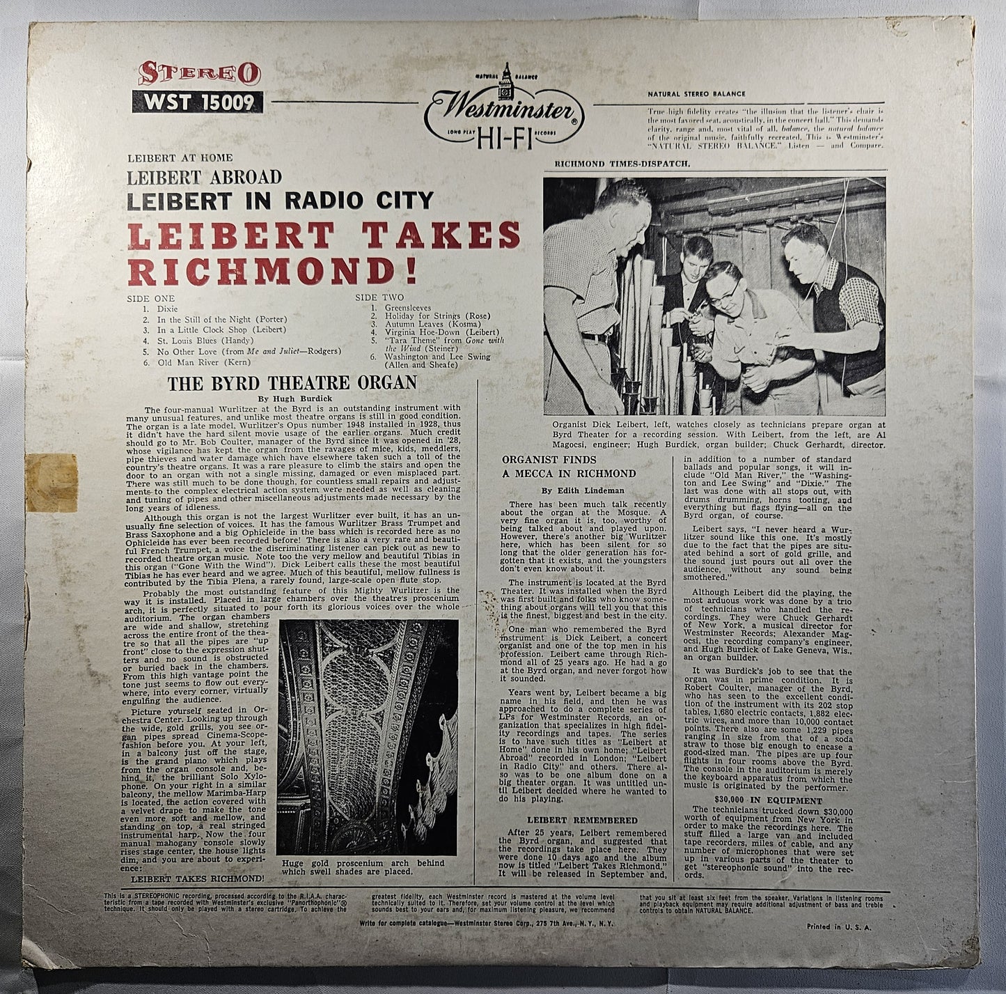 Dick Leibert - Leibert Takes Richmond [Used Vinyl Record LP]