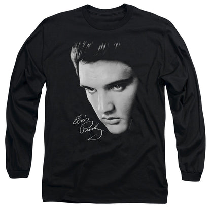 Elvis Presley Face Mens Long Sleeve Shirt Black Officially Licensed