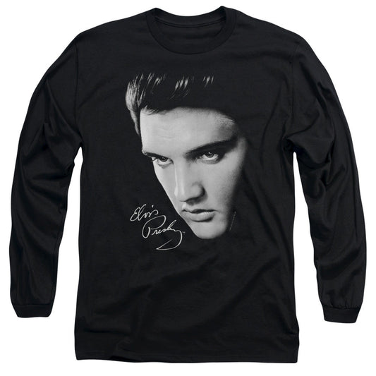 Elvis Presley Face Mens Long Sleeve Shirt Black Officially Licensed