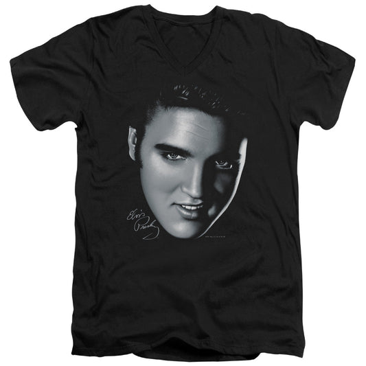 Elvis Presley Big Face Mens Slim Fit V-Neck T Shirt Black Officially Licensed