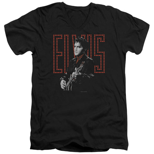 Elvis Presley Red Guitarman Mens Slim Fit V-Neck T Shirt Black Officially Licensed