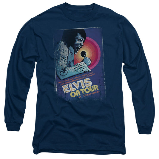 Elvis Presley on Tour Poster Mens Long Sleeve Shirt Navy Blue Officially Licensed