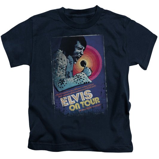 Elvis Presley on Tour Poster Juvenile Kids Youth T Shirt Navy Blue Officially Licensed