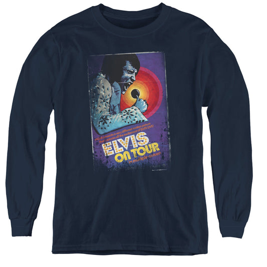 Elvis Presley on Tour Poster Long Sleeve Kids Youth T Shirt Navy Blue Officially Licensed