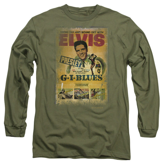 Elvis Presley Gi Blues Poster Mens Long Sleeve Shirt Military Green Officially Licensed Officially Licensed