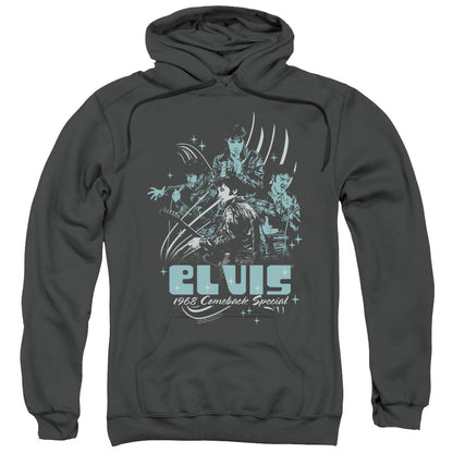 Elvis Presley 68 Leather Mens Hoodie Charcoal Officially Licensed