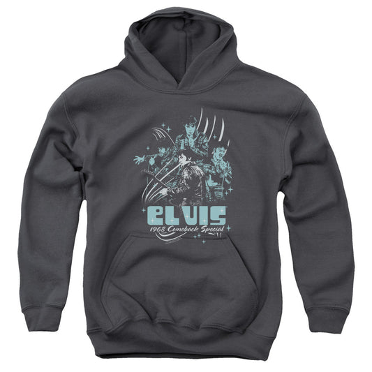 Elvis Presley 68 Leather Kids Youth Hoodie Charcoal Officially Licensed