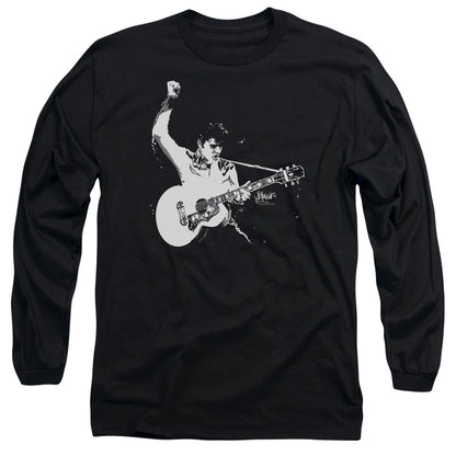 Elvis Presley Black And White Guitarman Mens Long Sleeve Shirt Black Officially Licensed