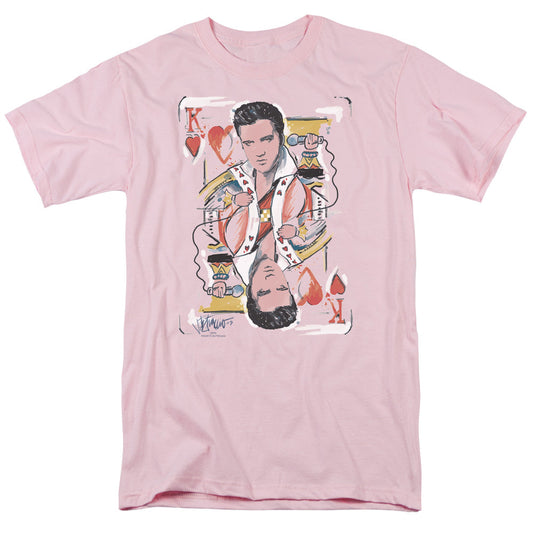 Elvis Presley King Of Hearts Mens T Shirt Pink Officially Licensed